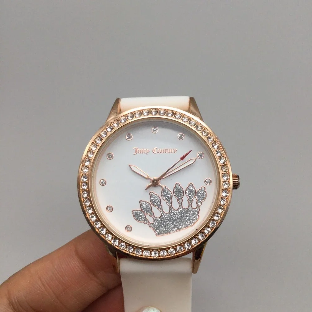 Juicy Couture Black Label Womens Watch 38mm White Dial Crystal Crown New Battery